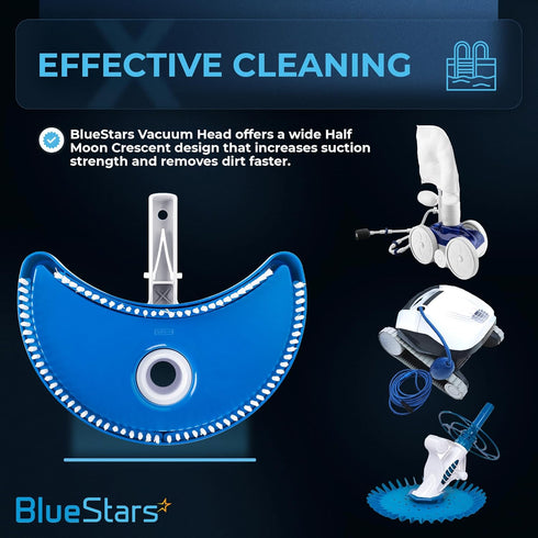 BlueStars Ultra-Durable Half Moon Pool Vacuum Head with Bristle - for Vacuum Hose 1-1/4 or 1-1/2’’ - for Inground & Above Ground Pools & Spas - Fl...