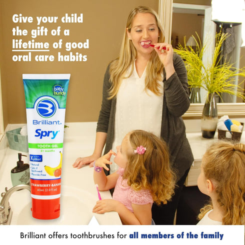 Brilliant Oral Care Kids Fluoride Free Toothpaste, Spry Gel with Xylitol, Strawberry Banana Flavor for ages 3+ Months, 2 fl oz, 2 Pack...