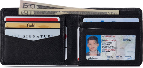 Alpine Swiss Wallet for Men Nolan Commuter Bifold Dual ID Windows for License Work Badge RFID Protection Divided Bill Section Gift Boxed Black...