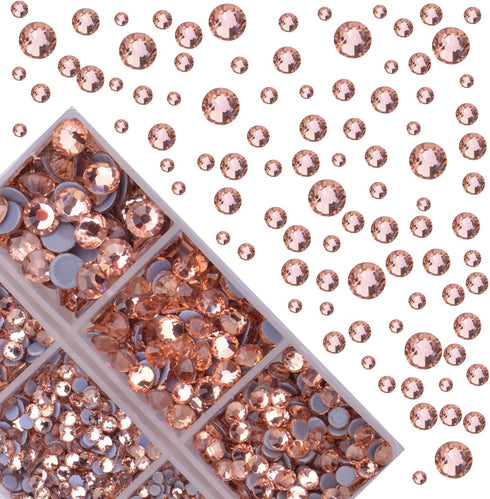 4000Pcs Mixed Size Hot Fix Round Crystals Gems Glass Stones Hotfix Flat Back Rhinestones (Champagne)...