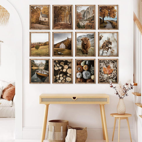 JarThenaAMCS 12Pcs Fall Wall Art Prints Country Autumn Landscape Art Poster Realistic Nature Scenery Wall Decor for Seasonal Home Gallery Living R...