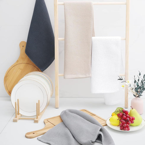 Homaxy 100% Cotton Waffle Weave Kitchen Dish Towels, Ultra Soft Absorbent Quick Drying Cleaning Towel, 13 x 28 Inches, 4-Pack, White...