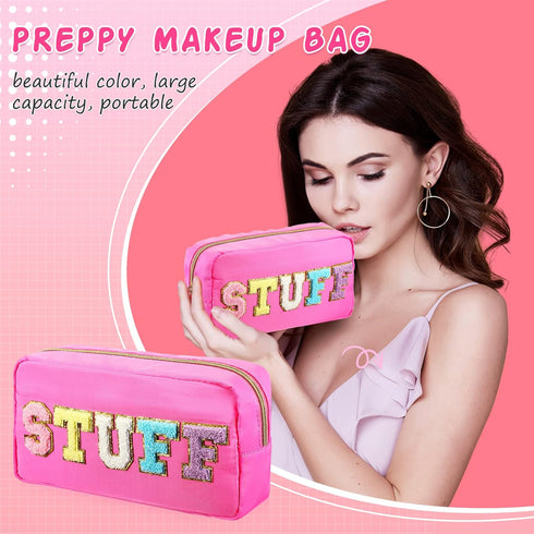 Hillban 4 Pack Chenille Letter Bag Makeup Bag Preppy Skincare Bag Nylon Cosmetic Pouch Zipper Waterproof Organizer Makeup Travel Bag Set for Teen ...