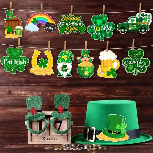 72PCS St Patrick’s Day Bulletin Board Decoration, 12 Styles Lucky Irish Day Shamrock Gnome Leprechaun Classroom Paper Cutouts for Party Decoration...