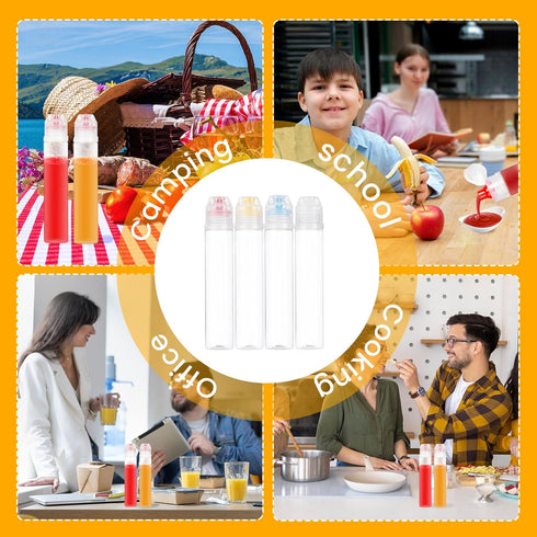 RAYNAG 8 Pack Honey Bottles Reusable Plastic Squeeze Bottle with Flip Lids Condiment Dispenser For Ketchup Salad Sauce Honey Tomato Mustard Dressi...