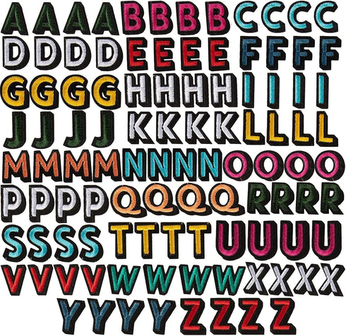 Bright Creations 104 Pieces Iron On Letters for T-Shirts, 4 Sets of 26 Embroidered Alphabet A-Z Patches for Denim Jackets, Hats, Fabric (1 in) - I...