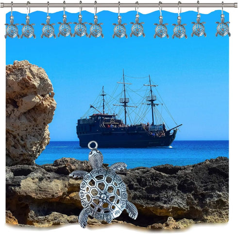 Sea Turtles Shower Curtain Hooks Rings - Silver Metal Shower Hooks for Shower Curtain, Rust Proof Shower Curain Hooks Clips Bathroom Accessories S...