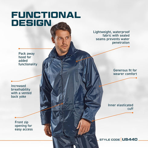 Portwest US440 Men's Waterproof Rain Jacket - Lightweight Durable Hooded Weather Protection Safety Jacket Olive Green, X-Large...