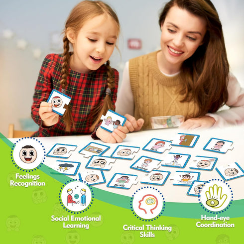 Feelings & Emotions Puzzle Cards,Feelings Chart Toys for Kids,Social Emotional Learning Activities,Speech Therapy Games,ADHD,Autism Learning Mater...