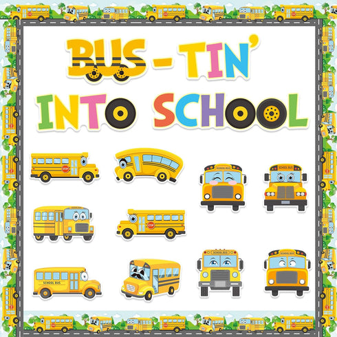 TaoBary 70 Pcs School Bus Bulletin Board Cutouts Decor School Bus Cut Outs Themed Classroom Bulletin Board Supplies Decoration Set for Party Schoo...