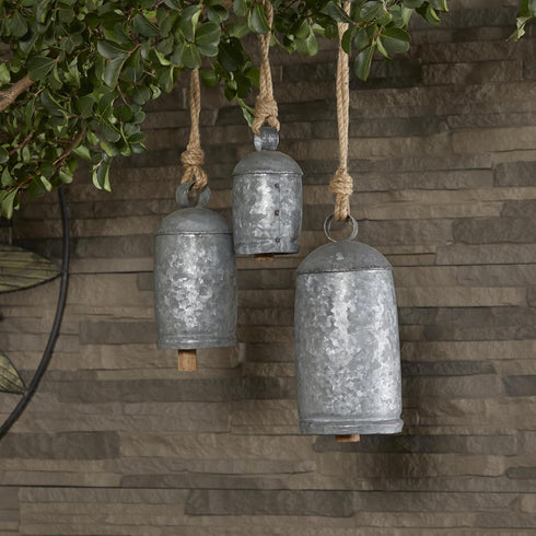 Deco 79 Rustic Metal Cowbell Decorative Bells, 5", 4", 3"H, Silver...