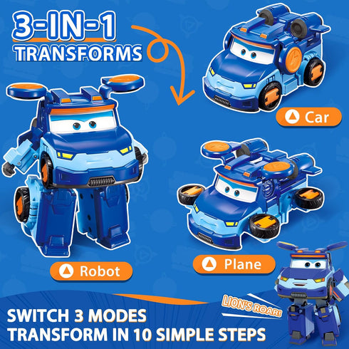 Super Wings Transformer Toys 5" Action Figure Supercharged Tobot Leo, 3 in 1 Rescue Bots Transforming Airplane Car Robot Toys, Educational Toys fo...
