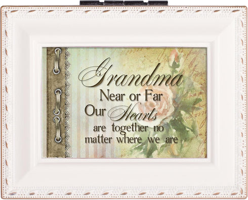 Grandma Hearts Ivory Rope Trim 4.5 x 3.5 Tiny Square Jewelry Keepsake Box...