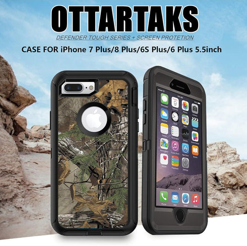Compatible for iPhone 7 Plus 8 Plus Case with Screen Protector, Full Body Rugged Heavy Duty Camo Case for Men, Shockproof 3-Layer Defender Protect...