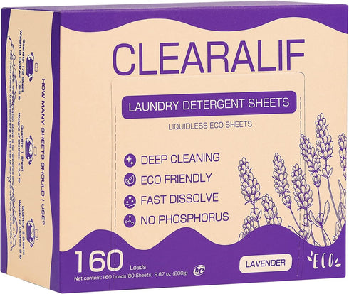 CLEARALIF Laundry Detergent Sheets 80 Sheets (Up to 160 Loads), Lavender - Great For Apartments, Dorms,Laundry Sheets Eco Friendly...