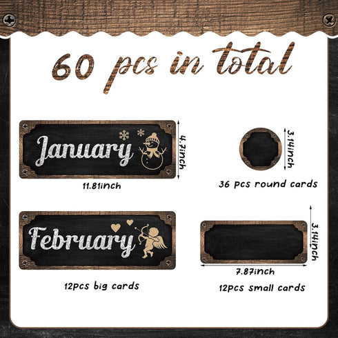 Gueevin 60 Pcs Industrial Chic Months of the Year Bulletin Board Set Holiday Monthly Headliners Employee of the Month Sign 12 Seasonal Monthly Hea...