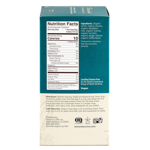 Teeccino Dandelion Turmeric Tea - Caffeine-Free, Organic, Roasted Herbal Tea with Prebiotics, 3x More Herbs than Regular Tea Bags, Gluten Free - 2...