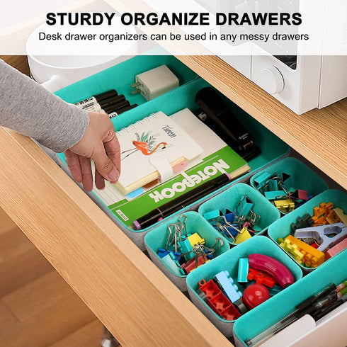 8 Pack Felt Drawer Organizer Tray, Desk Drawer Organizer Space Saving Storage Dividers Box, for Home Office Gadgets and Jewelry Storage (Teal)...