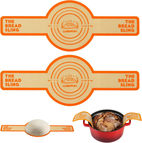 Silicone Bread Sling for Dutch Oven, 2pcs Round Thicker Non-Stick & Easy Clean Reusable Sourdough Baking Mat with Long Handle for Transfer Dough, ...