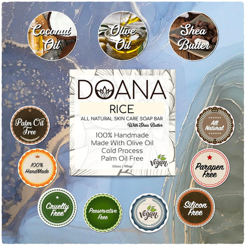 Rice Soap Bar - Now with SHEA BUTTER - Vegan With Olive Oil and Coconut Oil, Palm Oil Free, Moisturizing, Brightening Bath Wash for All Skin (Pack...