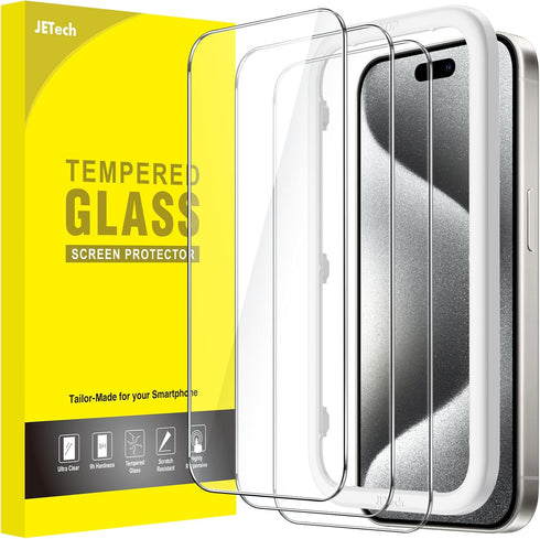 JETech Screen Protector for iPhone 15 Pro 6.1-Inch, Tempered Glass Film with Easy Installation Tool, Case-Friendly, HD Clear, 3-Pack......