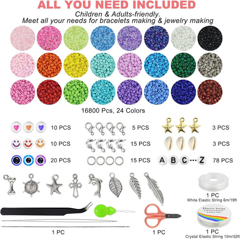 Redtwo 17000pcs 2mm Glass Seed Beads for Jewelry Making Kit, Small Beads Friendship Bracelets Making Kits, Tiny Waist Beads Kit with Letter Beads,...