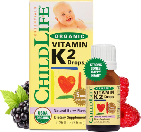ChildLife Essentials Organic Vitamin K2 Drops - Liquid K2 Vitamin Drops, 5 mcg per Drop, USDA Organic, All-Natural, Non-GMO, Gluten-Free - Natural...