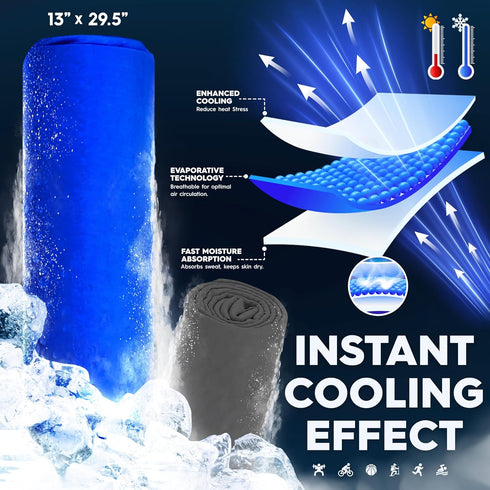 Cooling Towel for Neck & Face - Heat Relief Cooling Rag Set - 2 Pack (Blue & Grey), with UPF 50+, 29.5'' x 13'', for Sports, Golf, Gym, Yoga, Work...