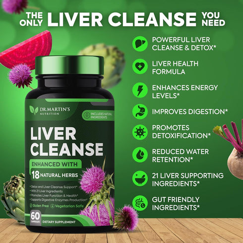 Liver Cleanse Detox & Repair Formula Supplement | For Enhanced Liver & Gut Health | Boosts Energy | Antioxidant with 21 Ingredients Milk Thistle, ...