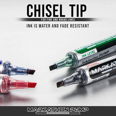 Pentel Markathon Pump Permanent Marker, Chisel Tip, Black Ink, 4 Pack (NLF60XBP4A)...