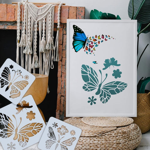 12 Pieces Butterfly Stencil Reusable Butterfly Paint Stencils Template Butterfly Animal DIY Craft Plastic Drawing Stencils for Painting on Wood Wa...