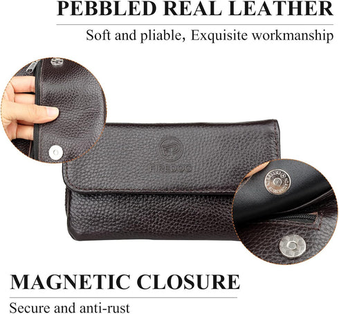 FIREDOG Genuine Leather Smoking Tobacco Pipe Pouch Case Bag for 2 Pipes Tamper Filter Tool Cleaner Preserve Freshness (Brown)...