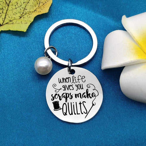 Sewing Gifts for Women Girls Inspirational Sewing Keychain When Life Gives You Scraps Make Quilts Sewing Lover Gift Sewing Jewelry for Birthday Ch...
