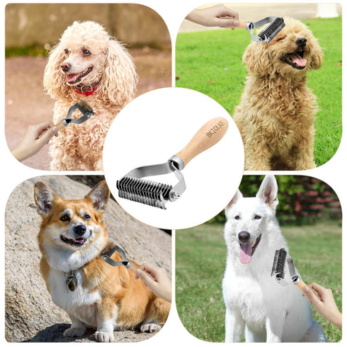 Pet Dematting Comb, Deshedding Brush for Dogs & Cats, Undercoat Rake for Dogs with Stainless Steel Blades, Dog Comb for Matted Hair, Easy to Use D...
