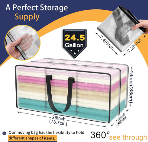 Clear Storage Bags with Zipper, 2 Pack Large Moving Bags Heavy Duty Extra Large, Plastic Storage Totes for Clothes, College dorm Packing Bags with...