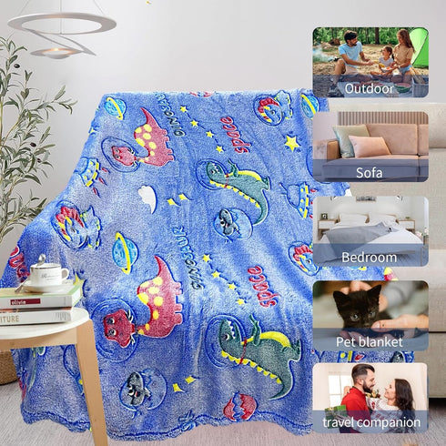 Dinosaur Blanket for Boys, Personalized Baby Blankets for Boys, Dinosaur Glow in The Dark Blanket for Kids, Toddler Blanket for Boys, Soft Fleece ...