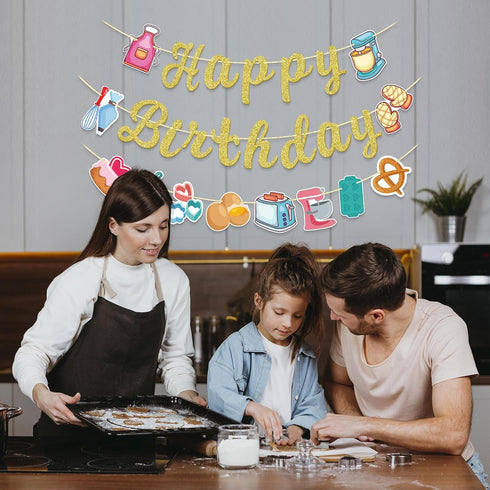 Bake Themed Birthday Banner, Sweet Chef Birthday Banner, Baking Birthday Party Decor, Cookout Themed Party Decorations, Bakery Supplies, Gold Glit...