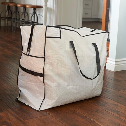 Household Essentials 2622 MightyStor Large Storage Bag with Handles | Clothing and Linen Storage Bag | White Tarp with Black Trim...