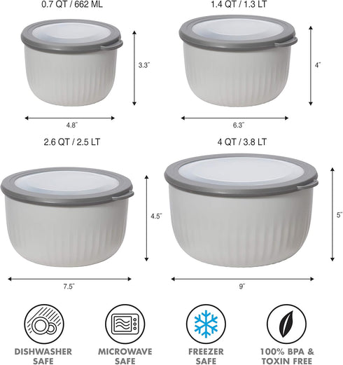 Oggi Prep, Store & Serve Plastic Bowl w/See-Thru Lid- Dishwasher, Microwave & Freezer Safe, (0.7 qt) Lt Gray w/Dk Gray Lid...