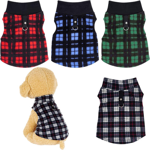 4 Pieces Buffalo Plaid Dog Sweaters with Leash Ring Soft Fleece Vest Dog Pullover Warm Jacket Pet Dog Clothes Winter Dog Outfits for Small Puppy C...