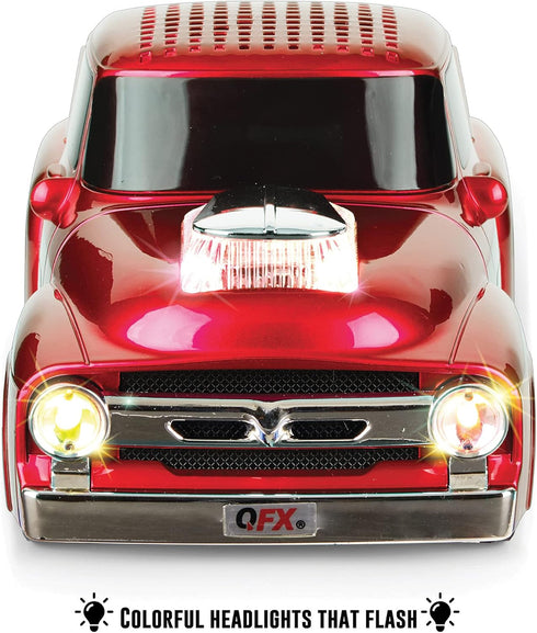 QFX Bluetooth 1956 Pickup Truck Replica Speaker, 3-inch Speakers, Hands Free Link, Built-in Microphone, FM Radio and LED Party Lights, Red - BT-19...