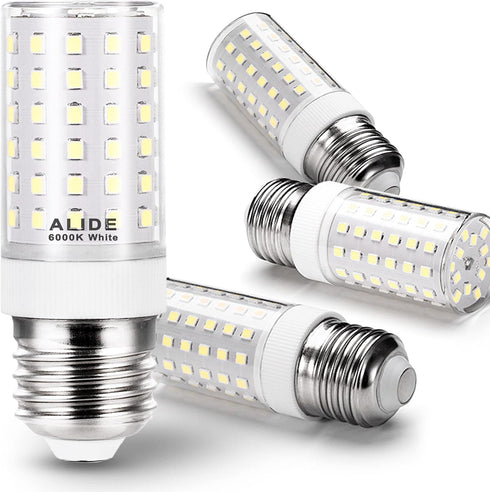ALIDE E26 100W Replacement LED Candelabra Corn Bulbs,6000K Bright Daylight White,E26/E27 12W LED Light Bulbs 1200LM for Ceiling Fan Chandelier Pen...