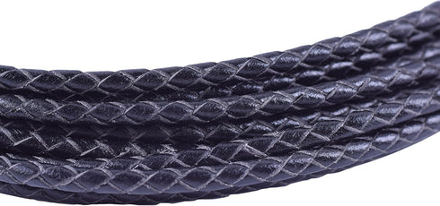 KONMAY 5 Yards 3.0mm Round Black Geneuine Braided Leather Cord Bolo Leather Cord...