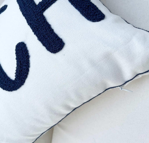 Nautical Style Embroidered Beach Throw Pillow Cover, White, 20" x 12"...