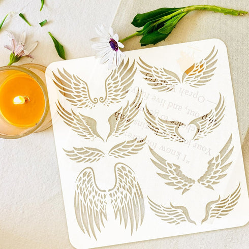 FINGERINSPIRE Angel Wings Stencils 11.8x11.8inch 8 Style Feather Wings Painting Template Reusable Fantasy Wings Decoration Stencil Wings Pattern S...