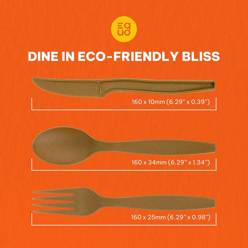 EQUO Sugarcane Disposable Forks (Pack of 15) - Plastic-free, Home-compostable, Heat-safe Utensils for Parties, Events, Camping & More...