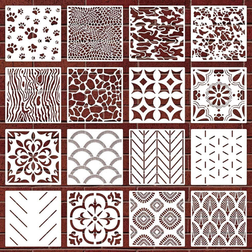 16 Pieces Wall Stencils for Painting, Herringbone Geometric Cubist Modern Wall Stencil, Reusable Templates for Painting on Walls Canvas DIY Craft ...