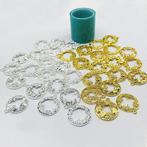 Allazone 37 PCS Open Bezel Charms, 36 PCS Mixed Open Bezels for Resin 9 Style Alloy Frame Pendants 2 Color Hollow Resin Frames for Resin Casting, ...
