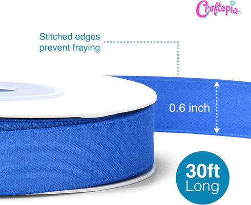 Craftopia Satin Ribbons Blue (0.6 inchx30ft) - Ideal for DIY, Craft, and Sewing Projects - Ribbon for Flower Bouquet - Beautifully Stitched Edges ...