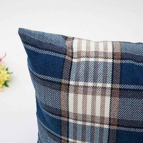 Jiuhong Cotton Linen Throw Pillow Covers Farmhouse Decor Checkers Plaids Square Cushion Case Home Decorative for Sofa Bedroom Car, 2 Pack (Navy, 1...